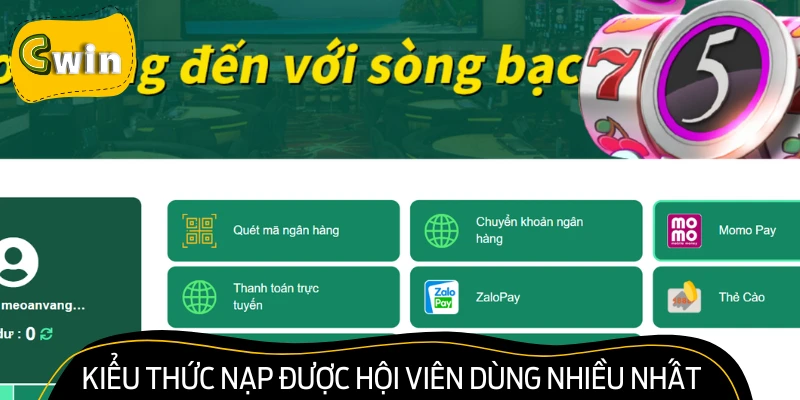 Hướng dẫn nạp tiền với ba phương thức chính