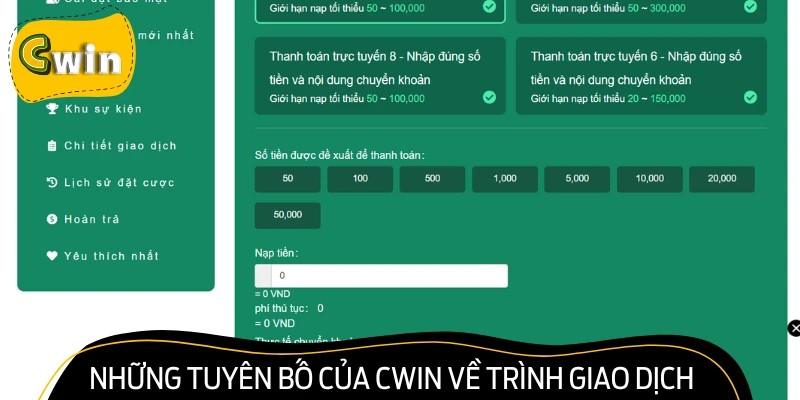  Những cam kết từ đơn vị khi hội viên yêu cầu nạp tiền 